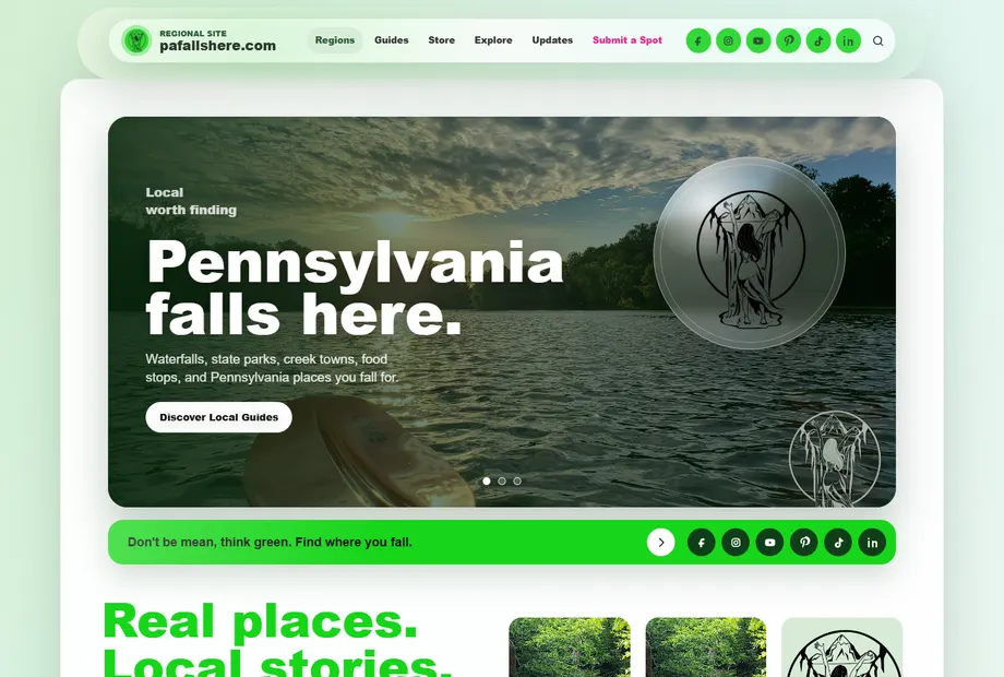 PA Falls Here homepage preview